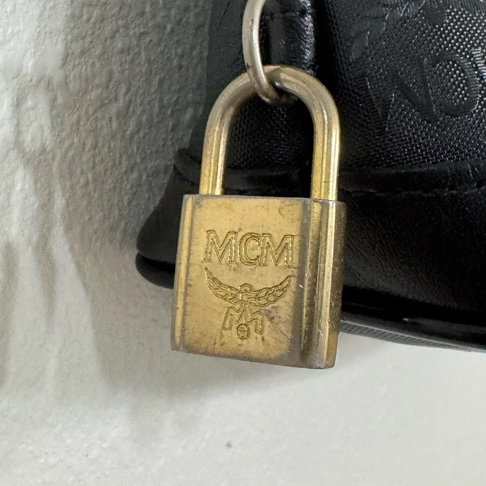 Authentic MCM Visetos Mini Tote handbag with padlock and keys